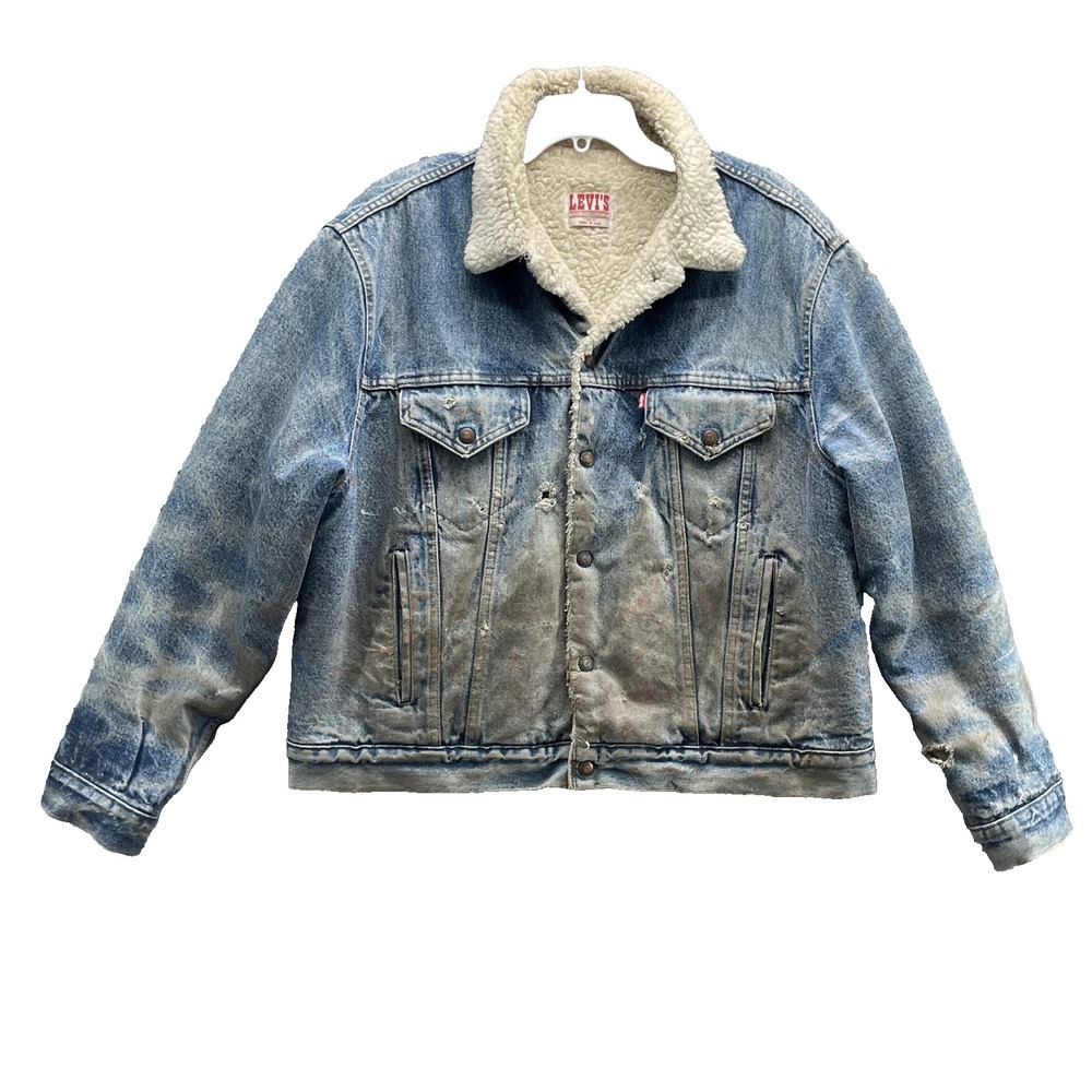 Vintage Levi's Trucker Jacket Men 48 Denim Jean Sherpa Western Workwear Made USA